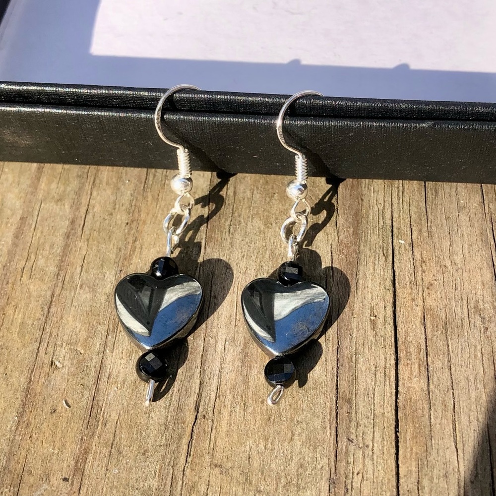 New Handmade Hematite & Black Tourmaline Earrings